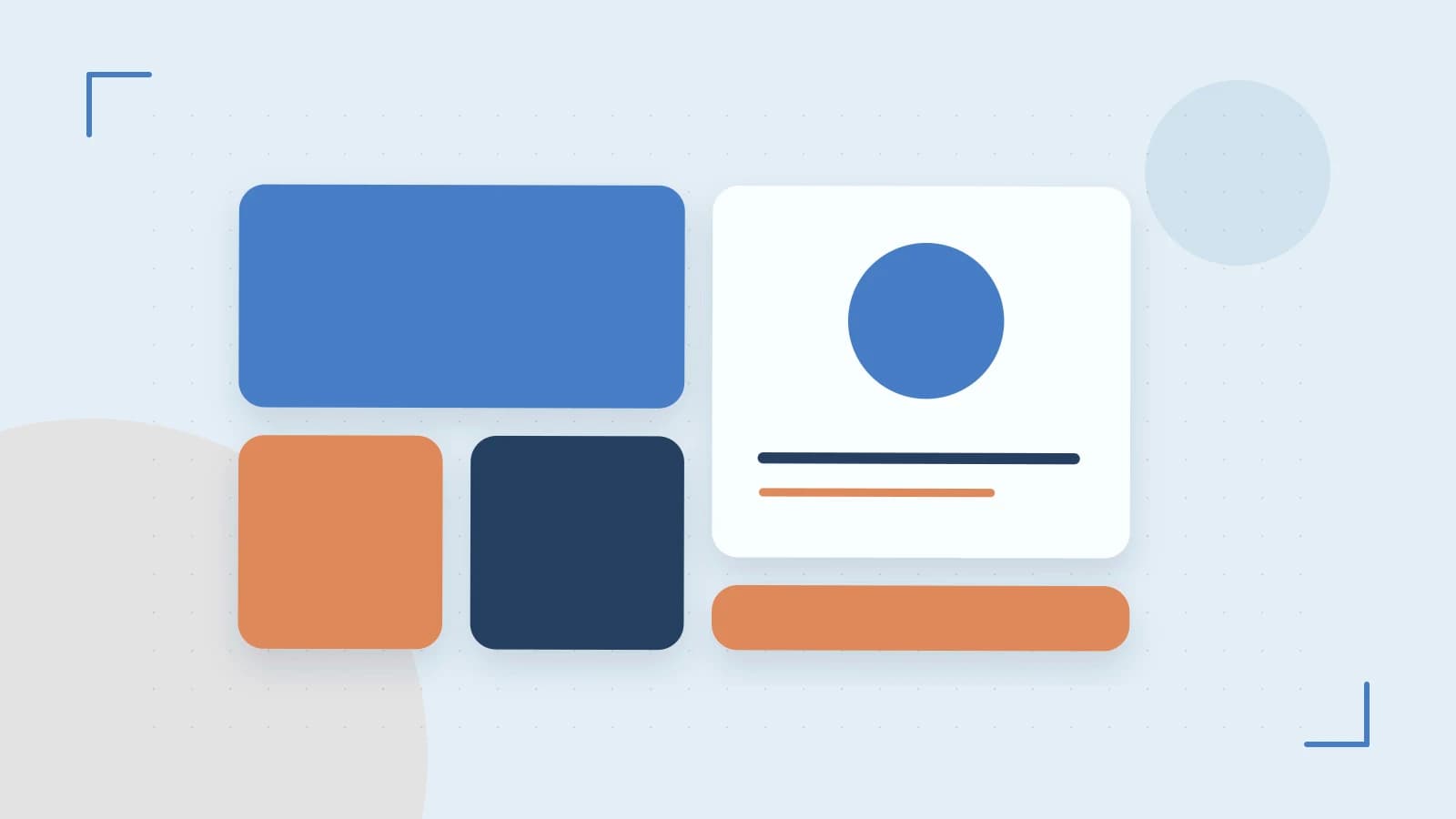 Editorial illustration of responsive browser layouts, overlapping design components and a color system