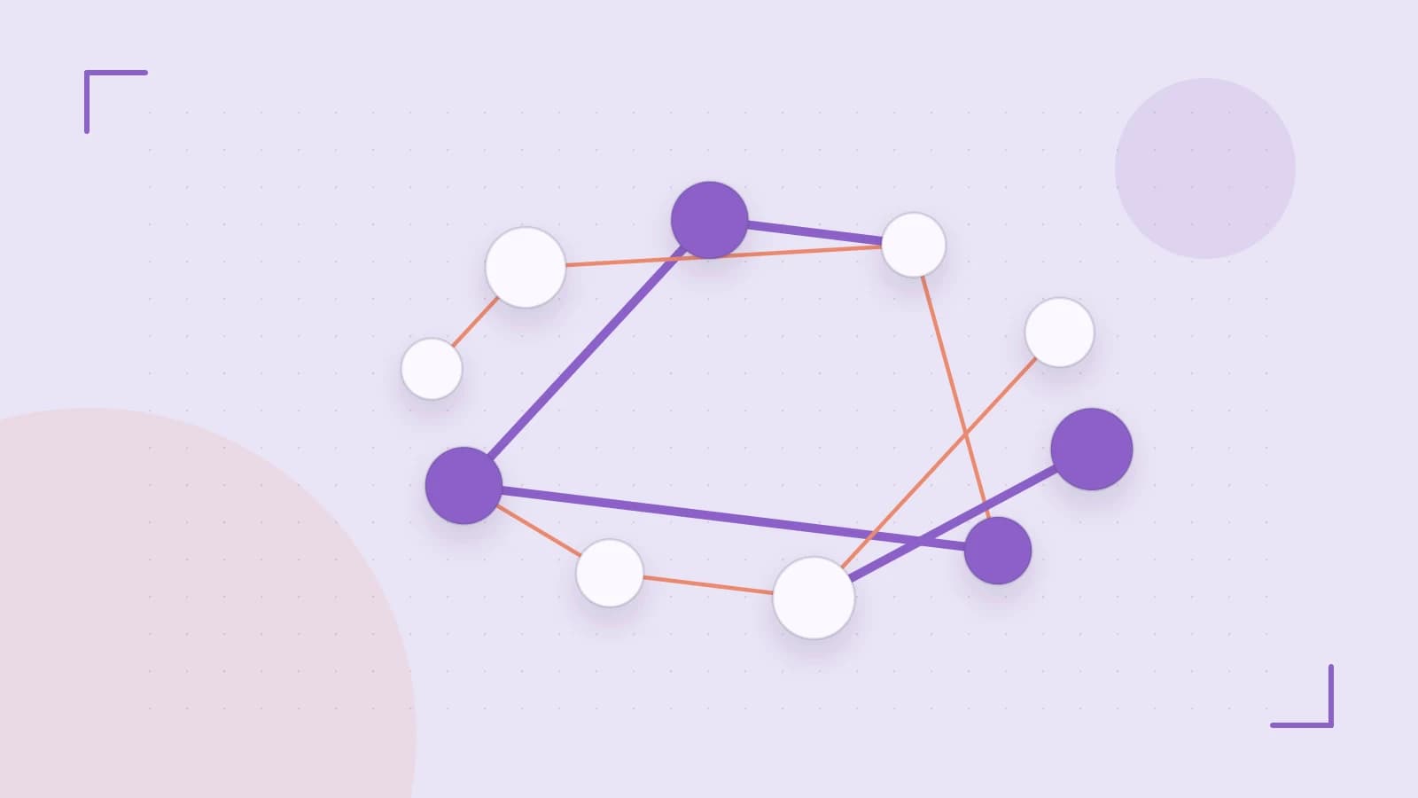 Editorial illustration of an algorithmic node graph with branching paths and a highlighted result