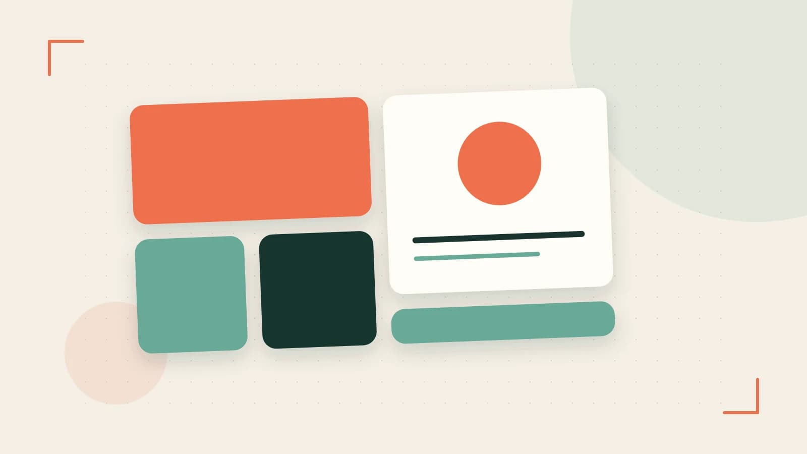Editorial illustration of responsive browser layouts, overlapping design components and a color system