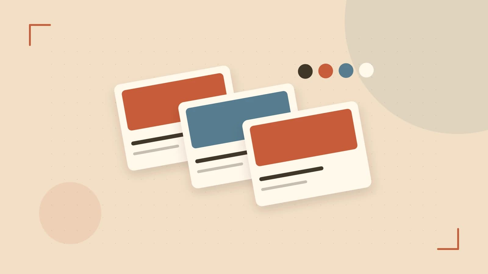 Editorial illustration of responsive browser layouts, overlapping design components and a color system
