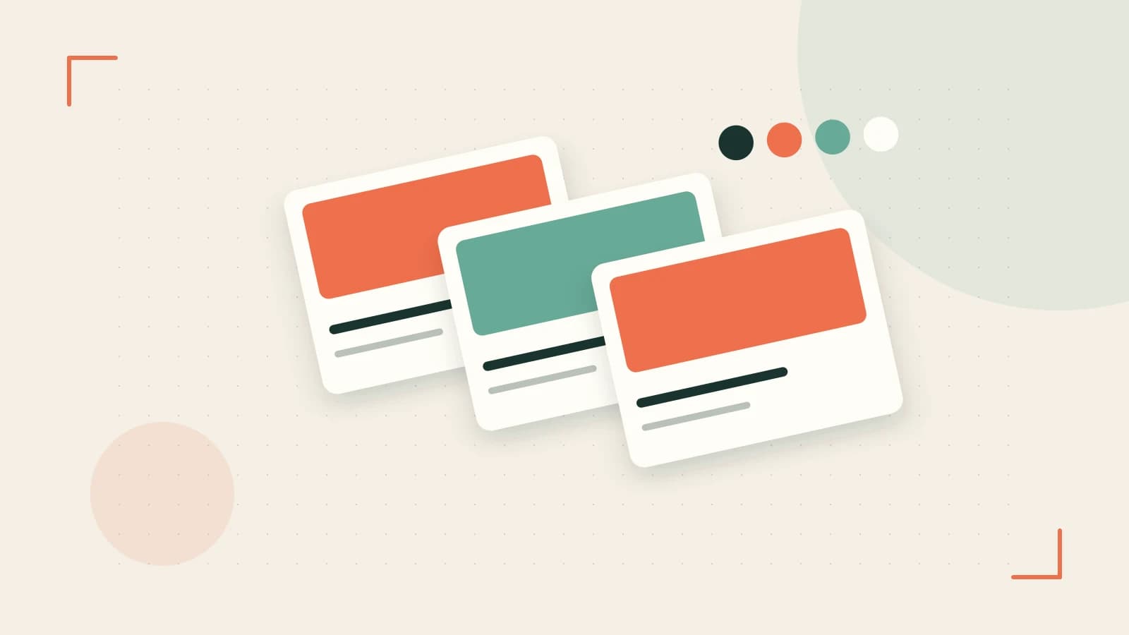 Editorial illustration of responsive browser layouts, overlapping design components and a color system
