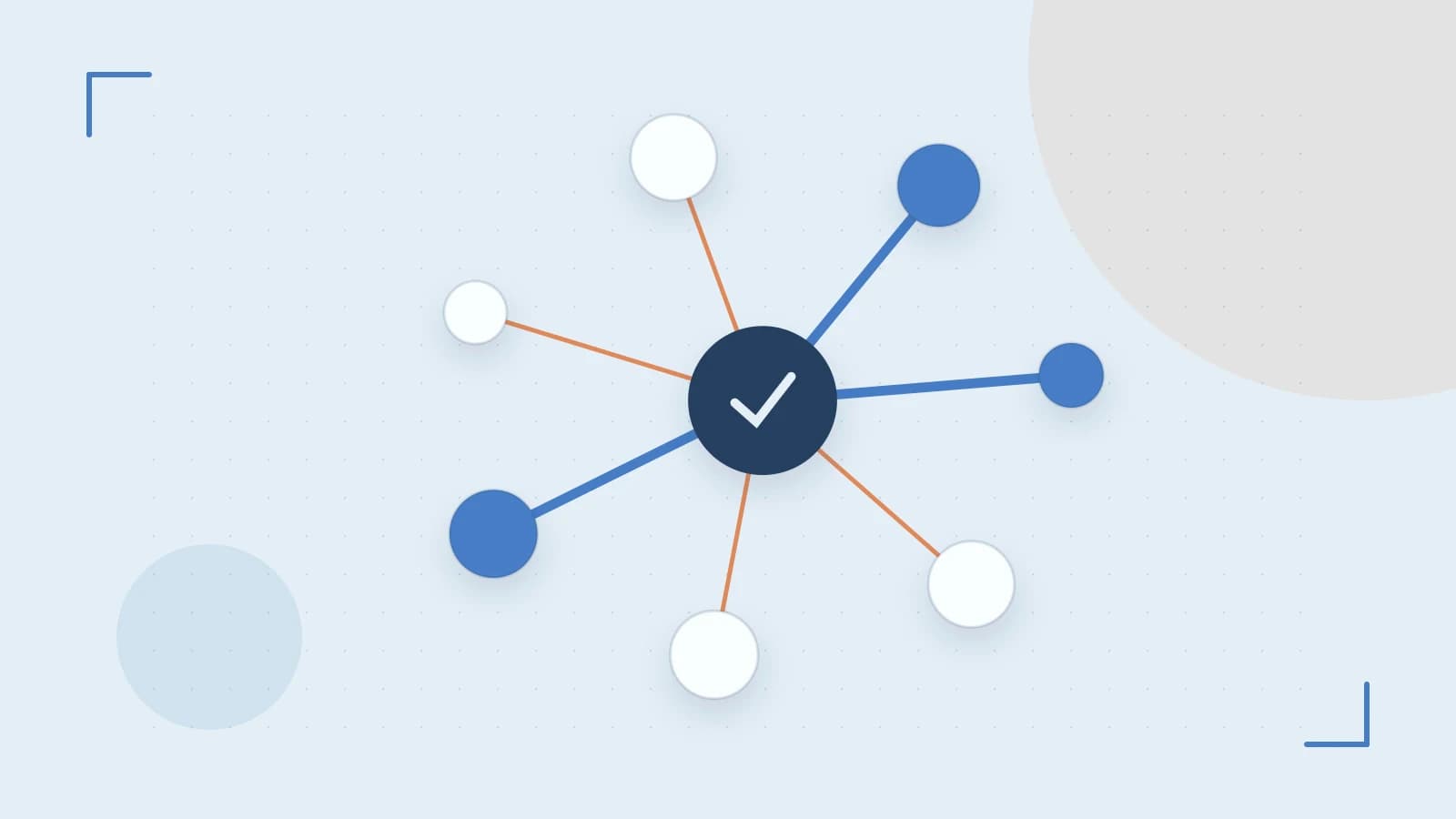 Editorial illustration of an algorithmic node graph with branching paths and a highlighted result