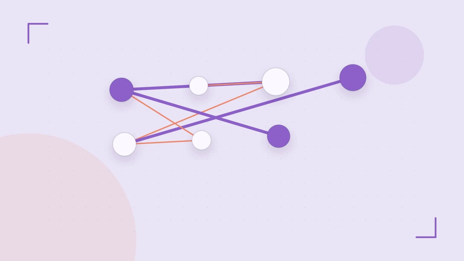 Editorial illustration of an algorithmic node graph with branching paths and a highlighted result