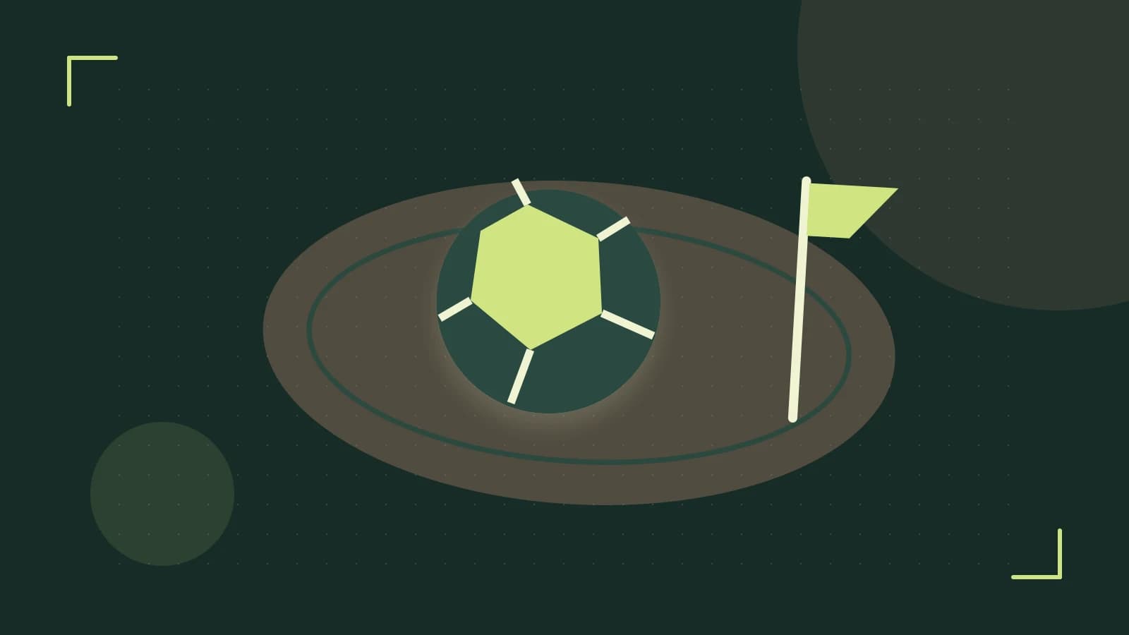 Editorial illustration of a stylized sports ball, stadium geometry and dynamic arcs