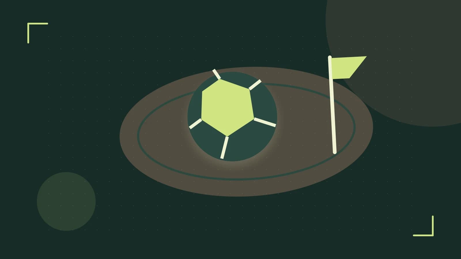 Editorial illustration of a stylized sports ball, stadium geometry and dynamic arcs