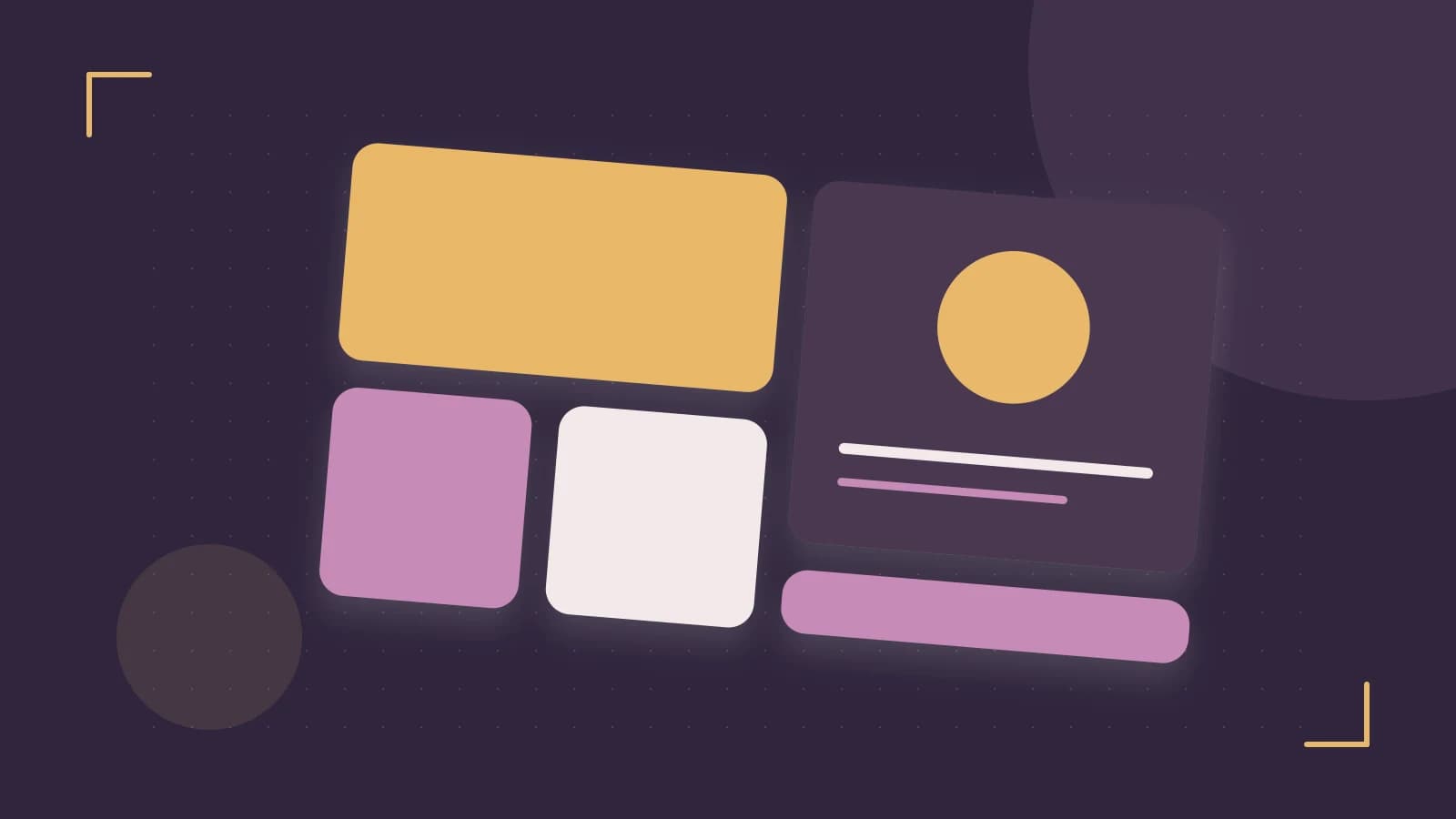 Editorial illustration of responsive browser layouts, overlapping design components and a color system
