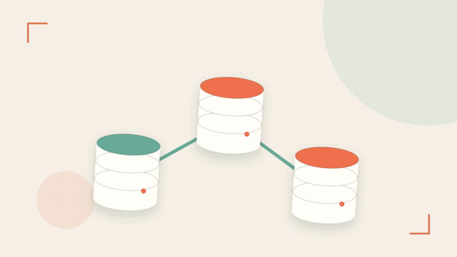 Editorial illustration of structured records, database cylinders and relationships between tables