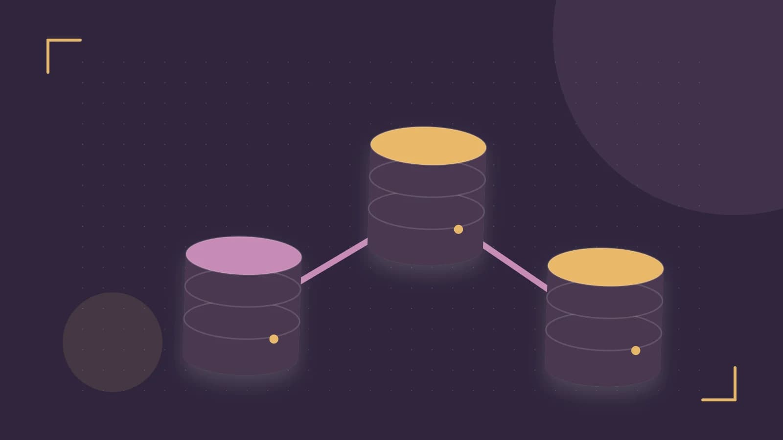 Editorial illustration of structured records, database cylinders and relationships between tables