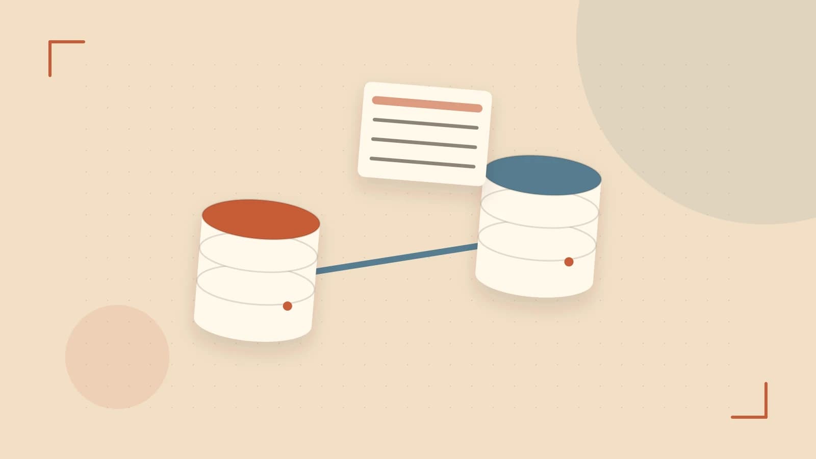 Editorial illustration of structured records, database cylinders and relationships between tables