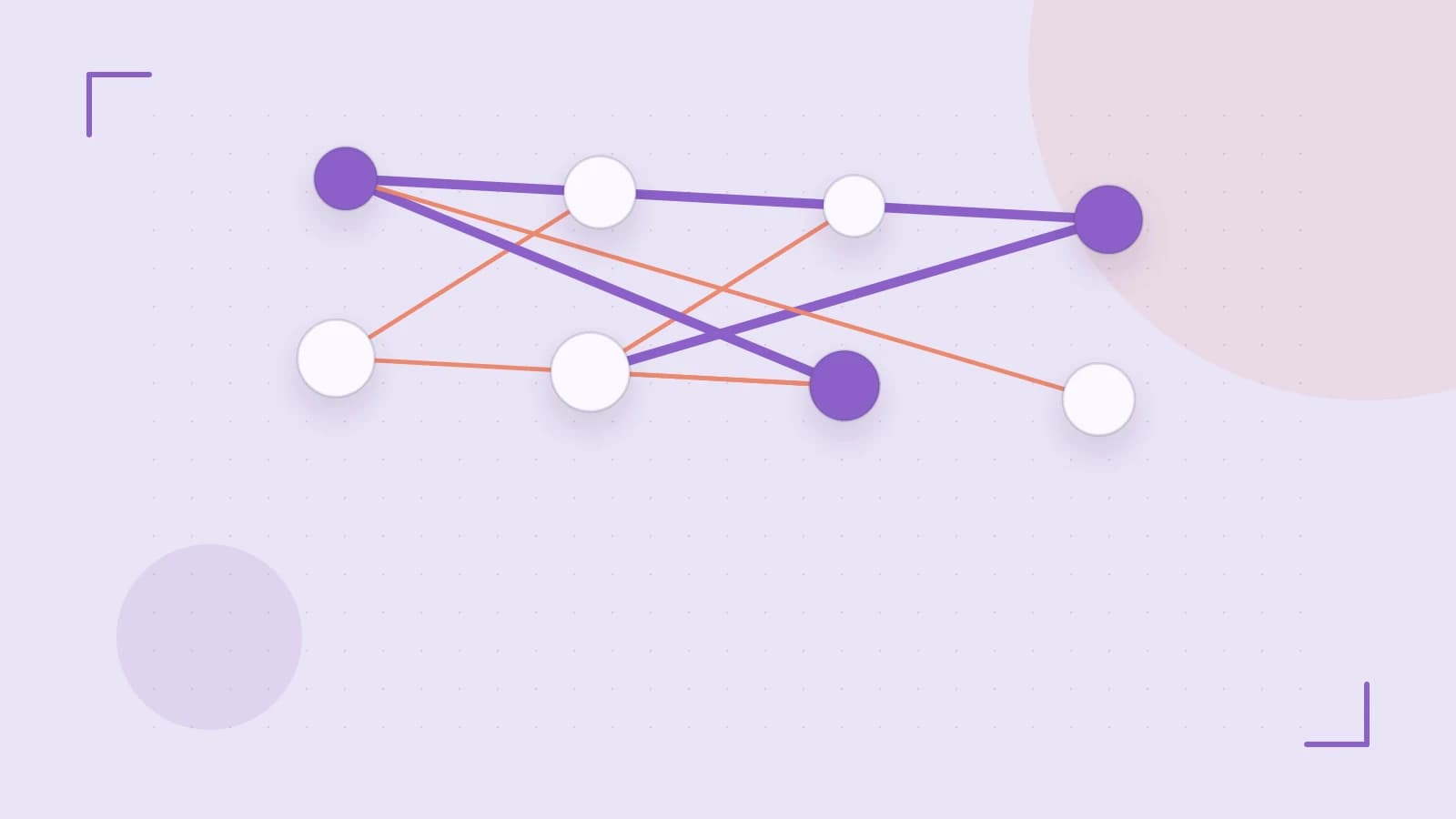Editorial illustration of an algorithmic node graph with branching paths and a highlighted result