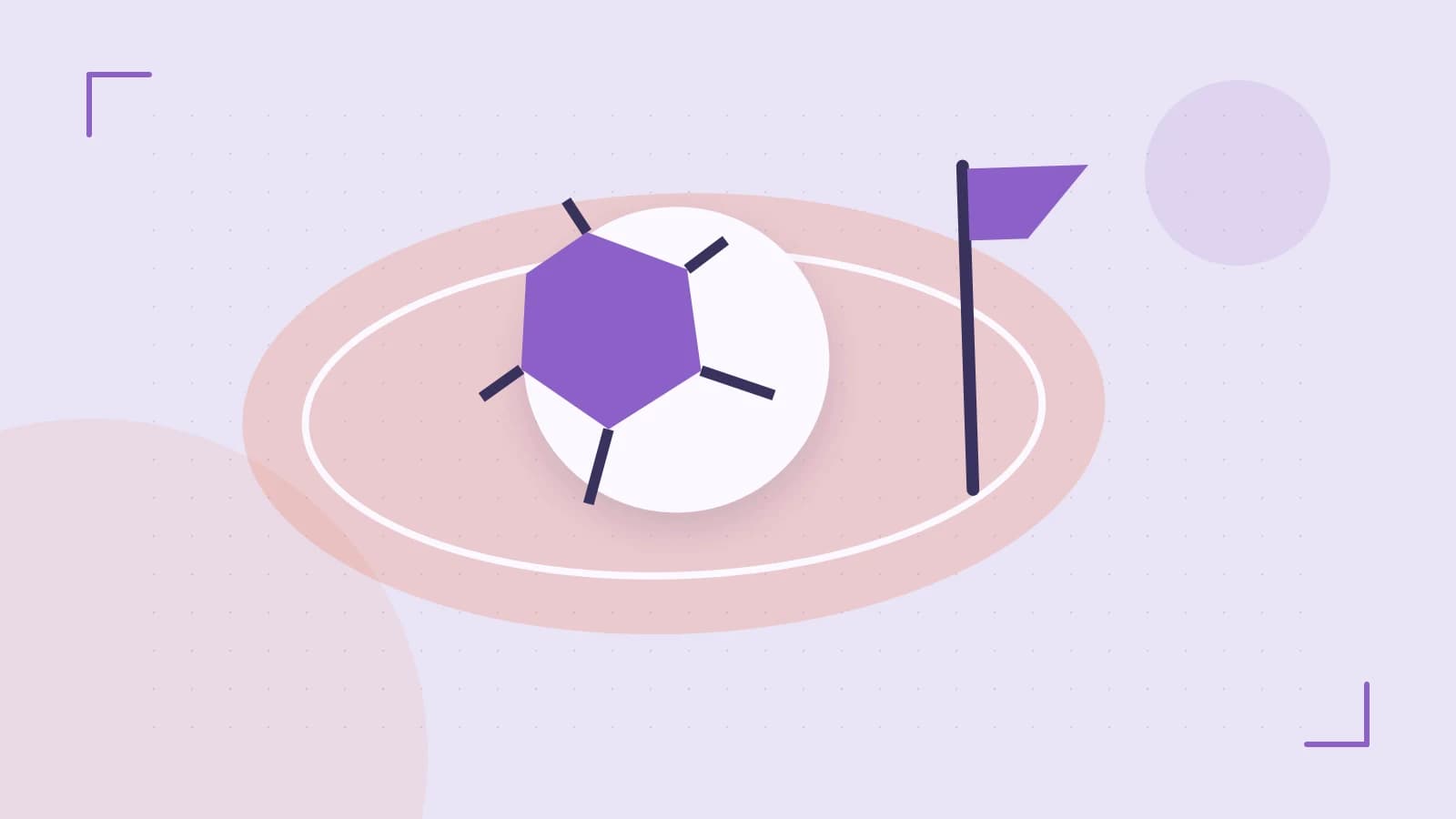 Editorial illustration of a stylized sports ball, stadium geometry and dynamic arcs