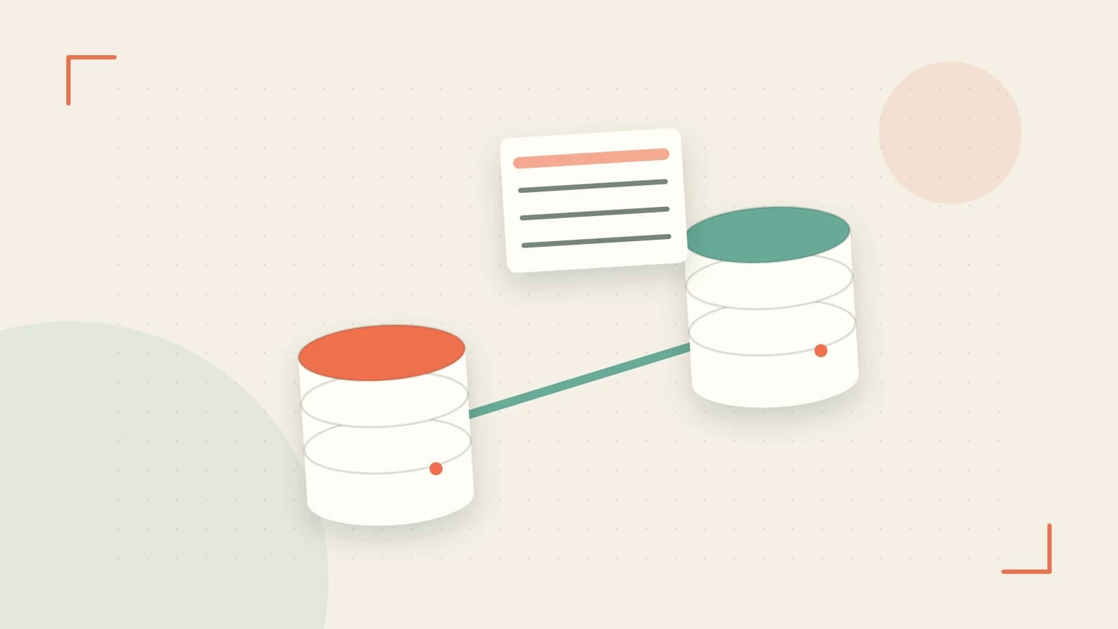 Editorial illustration of structured records, database cylinders and relationships between tables