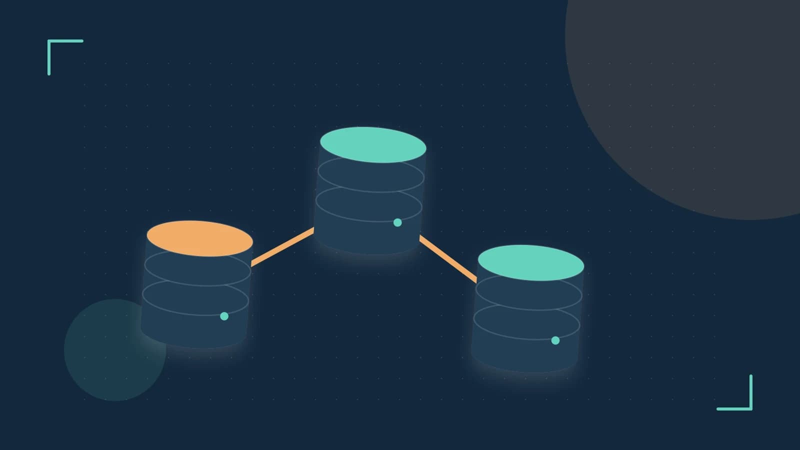 Editorial illustration of structured records, database cylinders and relationships between tables
