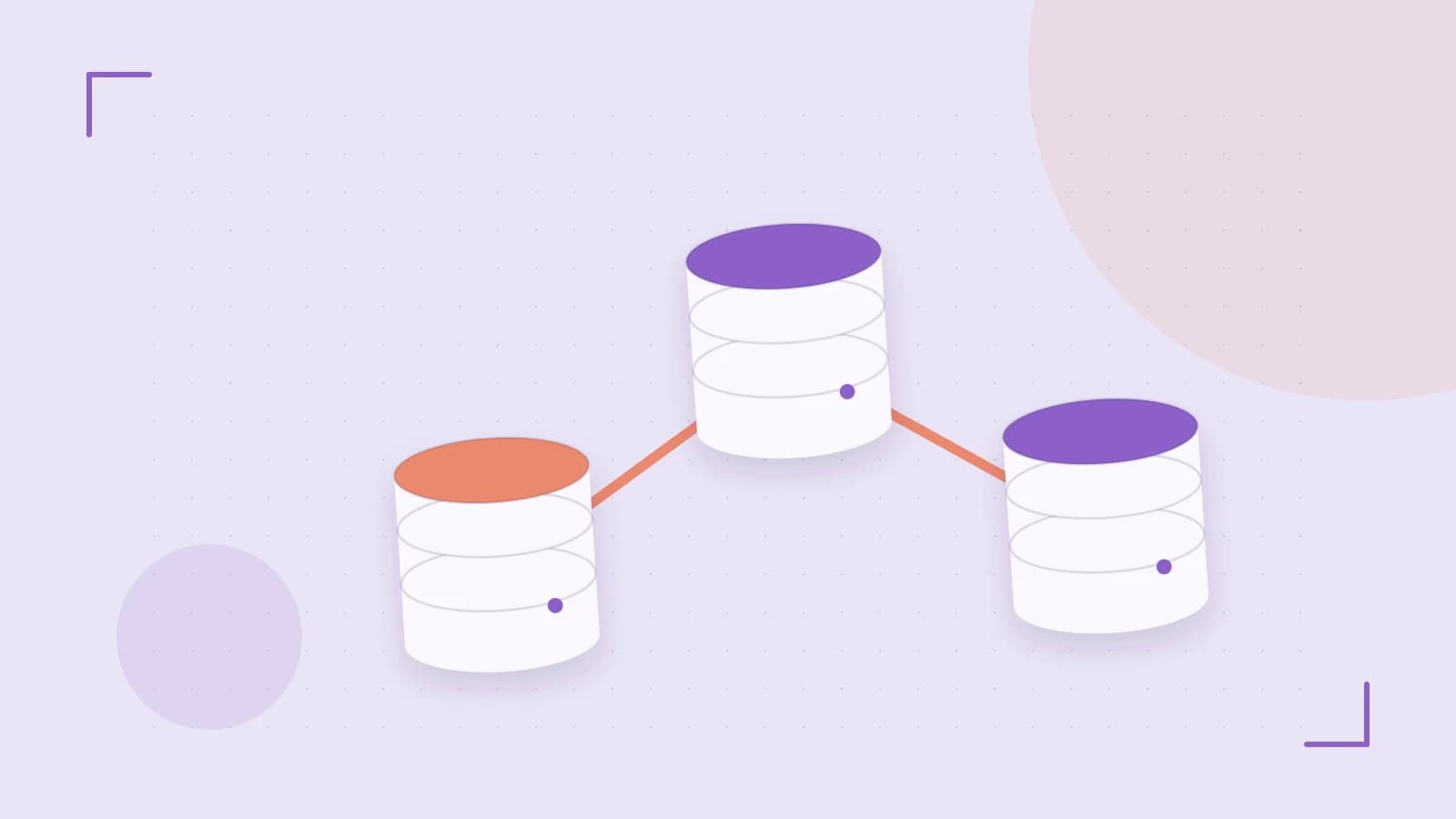 Editorial illustration of structured records, database cylinders and relationships between tables
