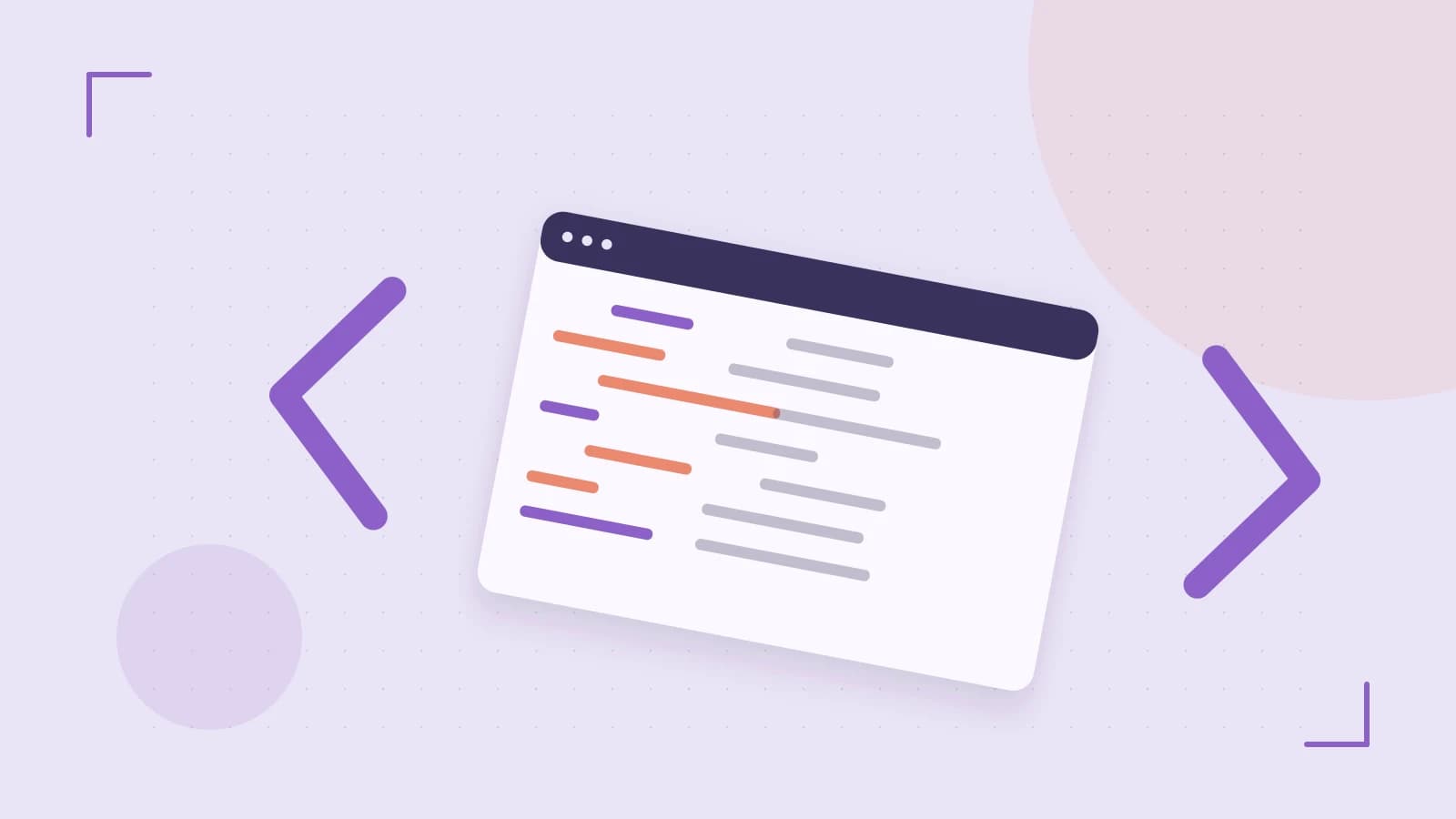 Editorial illustration of an abstract code editor, syntax blocks and oversized programming brackets