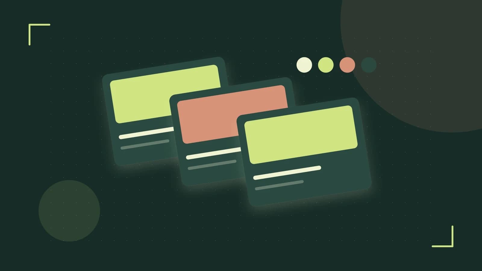 Editorial illustration of responsive browser layouts, overlapping design components and a color system