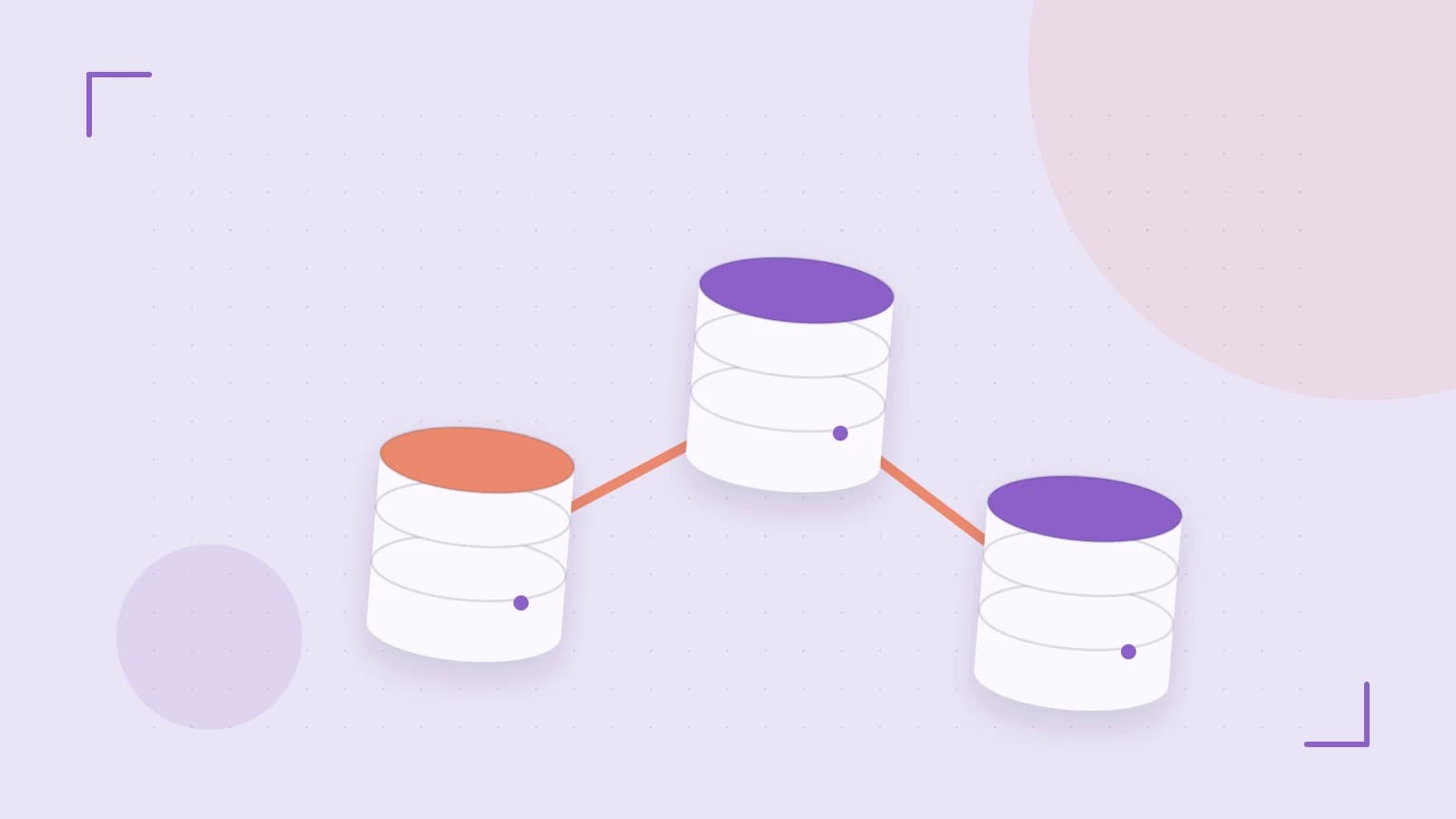Editorial illustration of structured records, database cylinders and relationships between tables