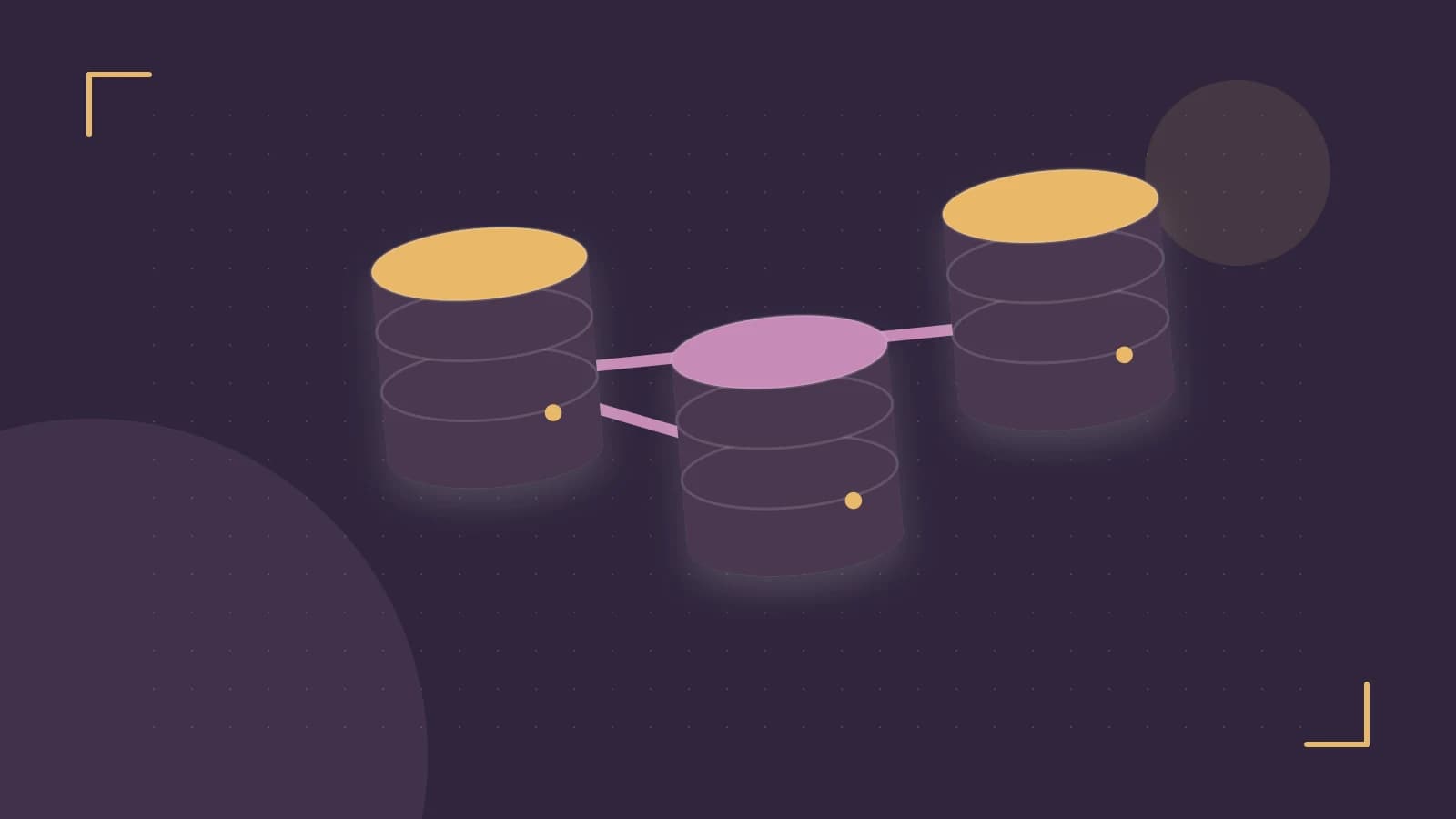 Editorial illustration of structured records, database cylinders and relationships between tables