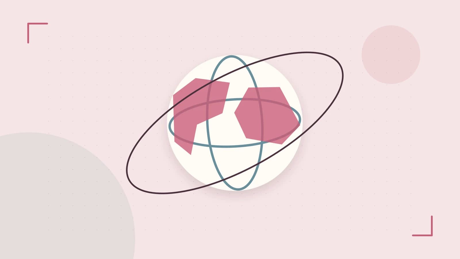 Editorial illustration of an editorial globe with meridians and layered geographic shapes
