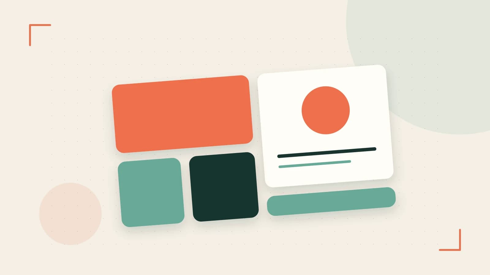 Editorial illustration of responsive browser layouts, overlapping design components and a color system