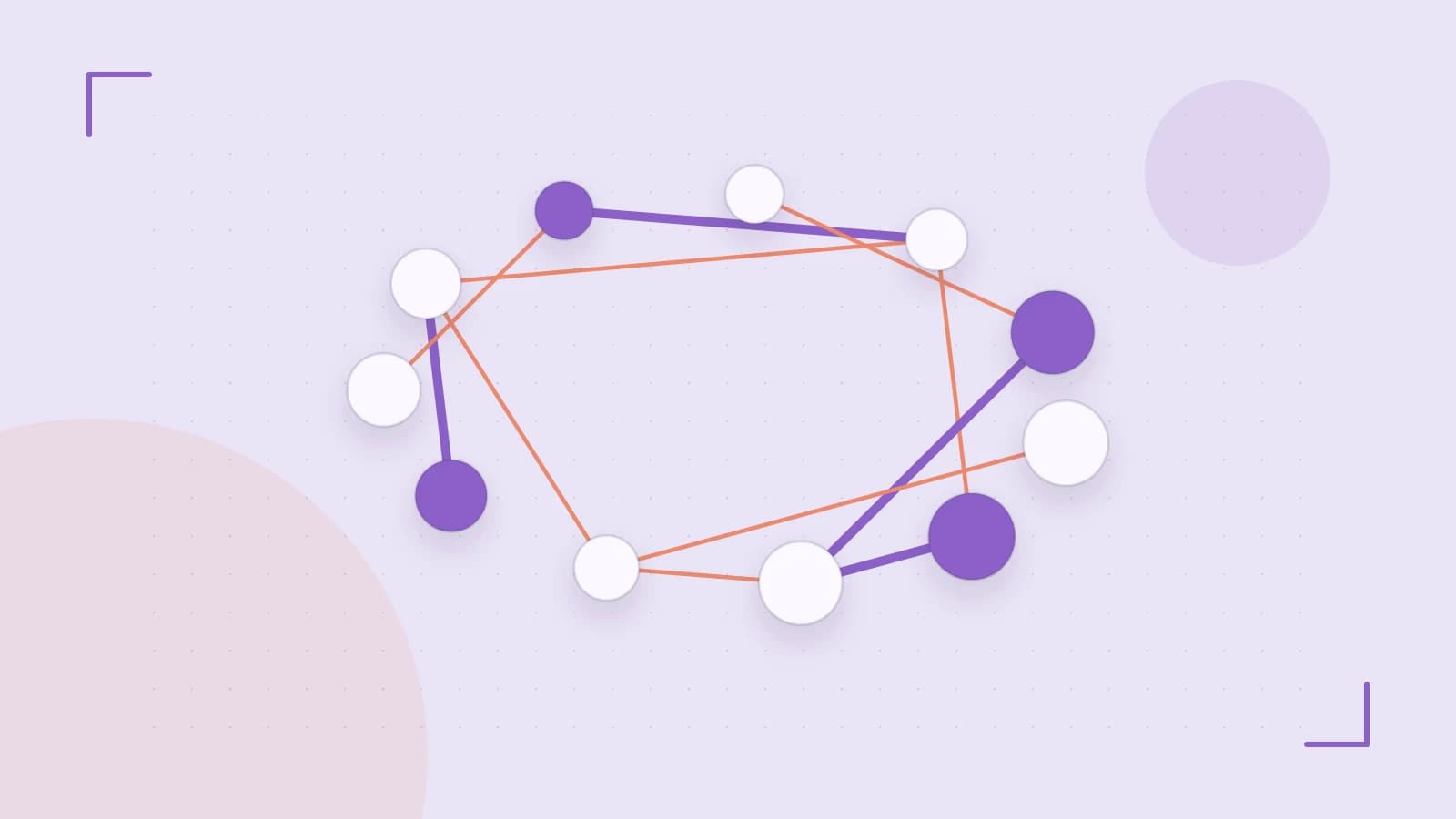 Editorial illustration of an algorithmic node graph with branching paths and a highlighted result