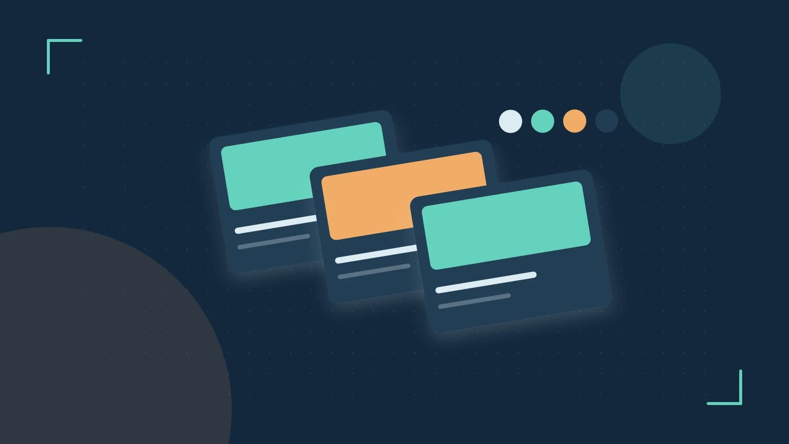 Editorial illustration of responsive browser layouts, overlapping design components and a color system