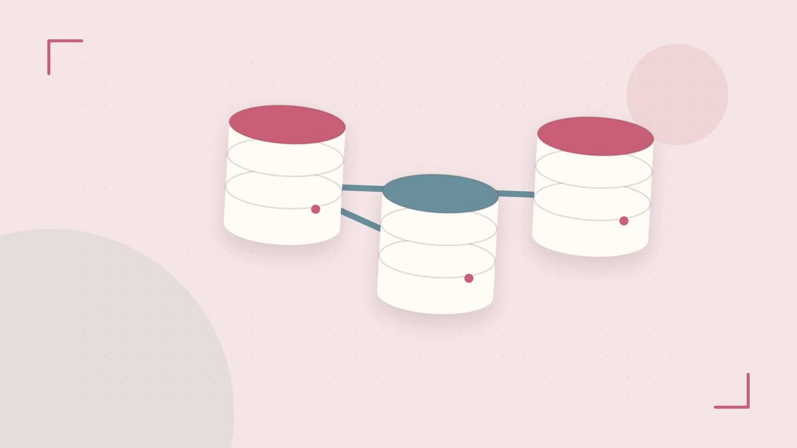 Editorial illustration of structured records, database cylinders and relationships between tables