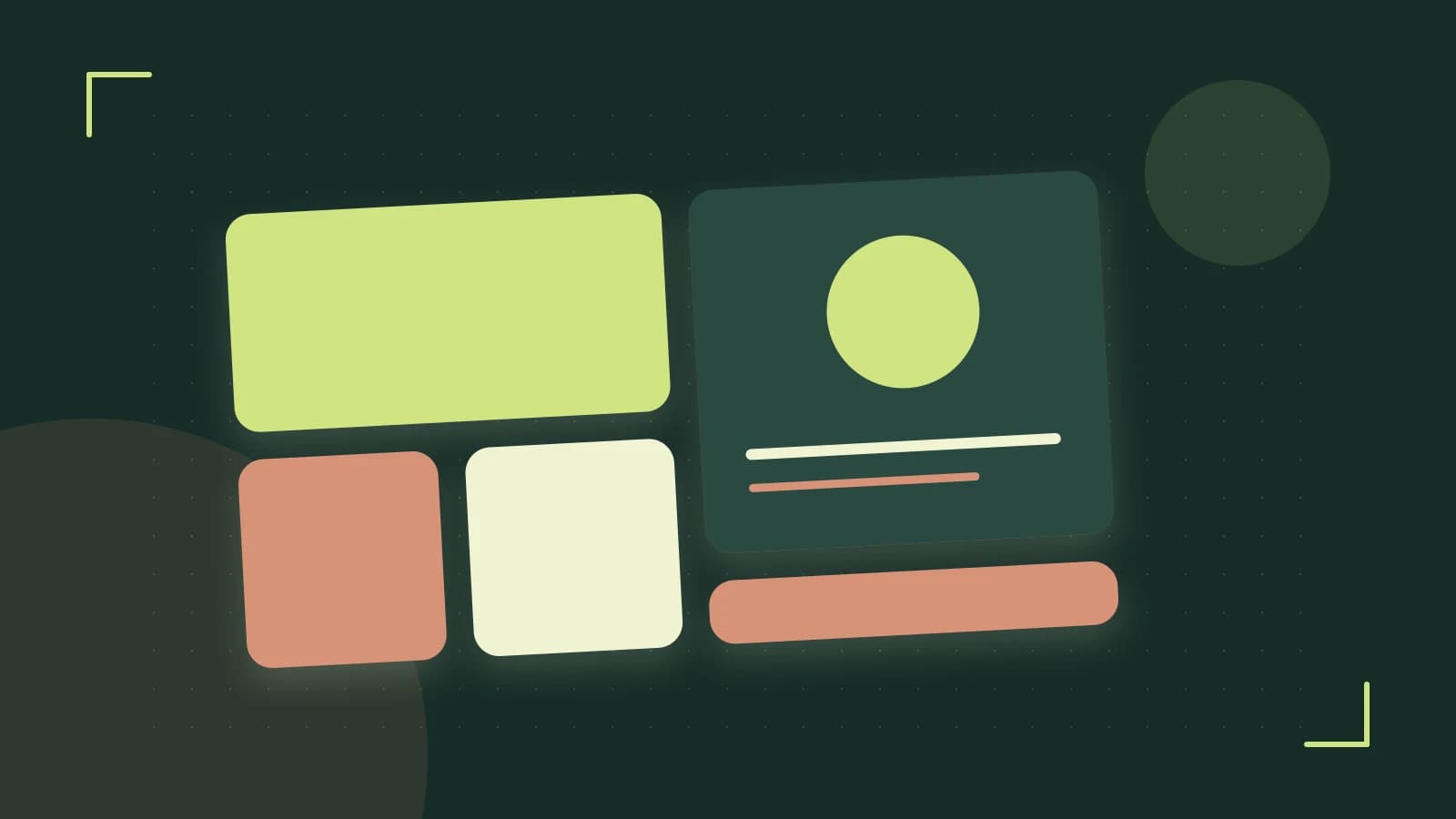 Editorial illustration of responsive browser layouts, overlapping design components and a color system