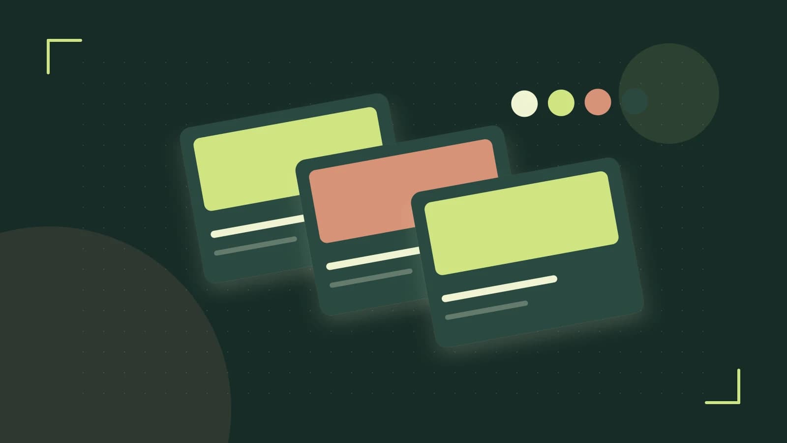 Editorial illustration of responsive browser layouts, overlapping design components and a color system