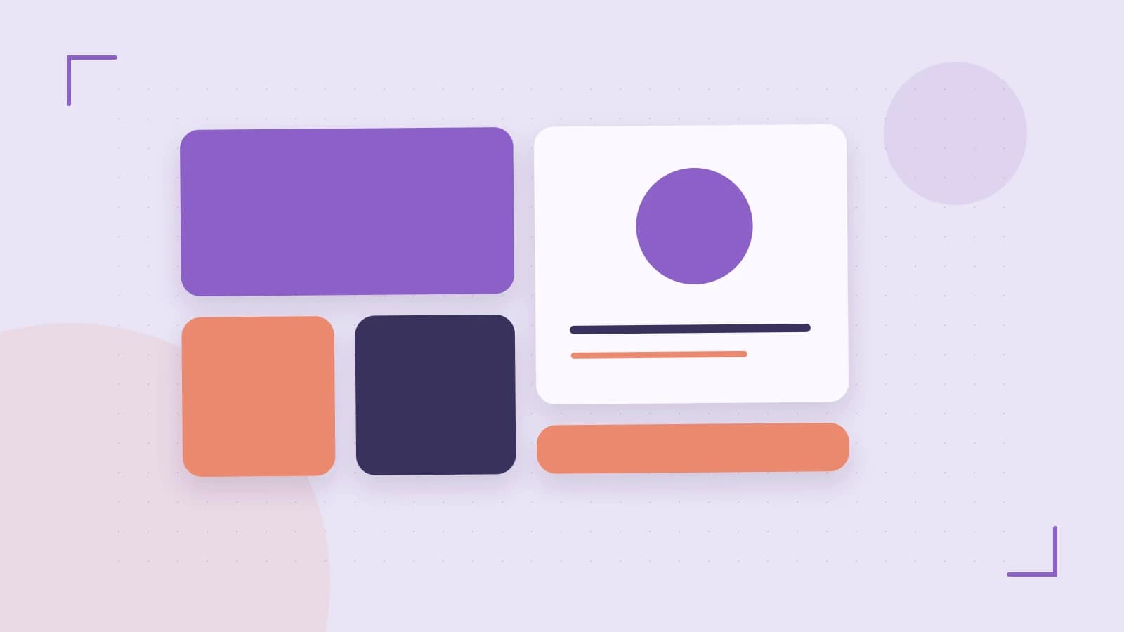 Editorial illustration of responsive browser layouts, overlapping design components and a color system
