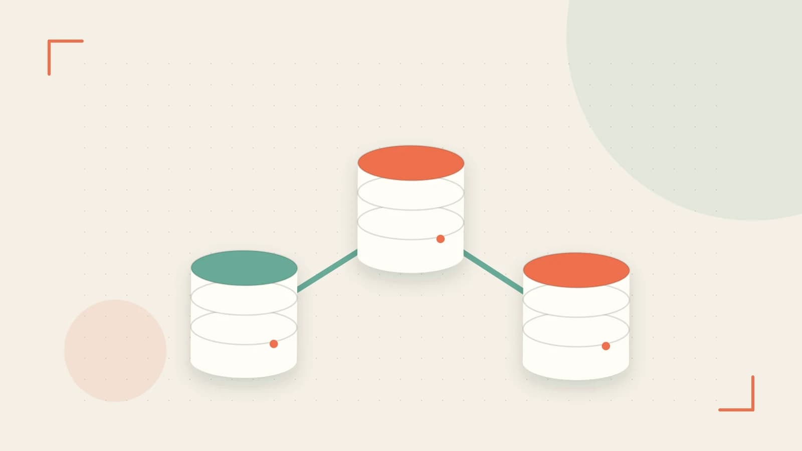 Editorial illustration of structured records, database cylinders and relationships between tables