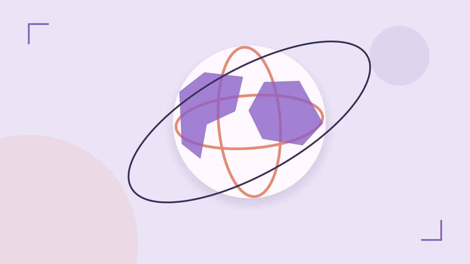 Editorial illustration of an editorial globe with meridians and layered geographic shapes