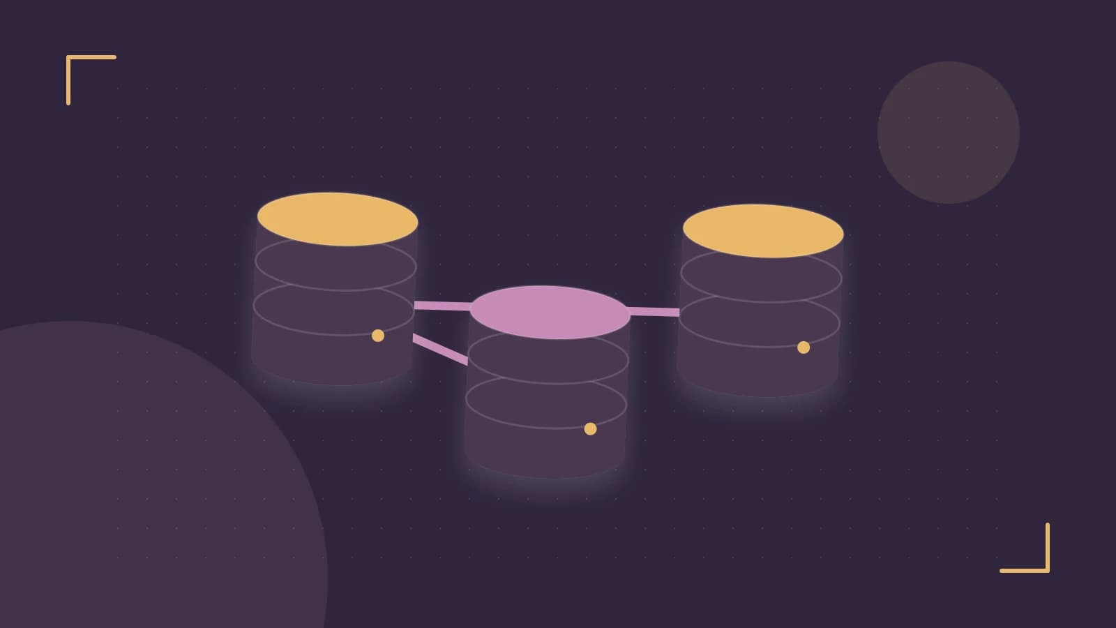 Editorial illustration of structured records, database cylinders and relationships between tables