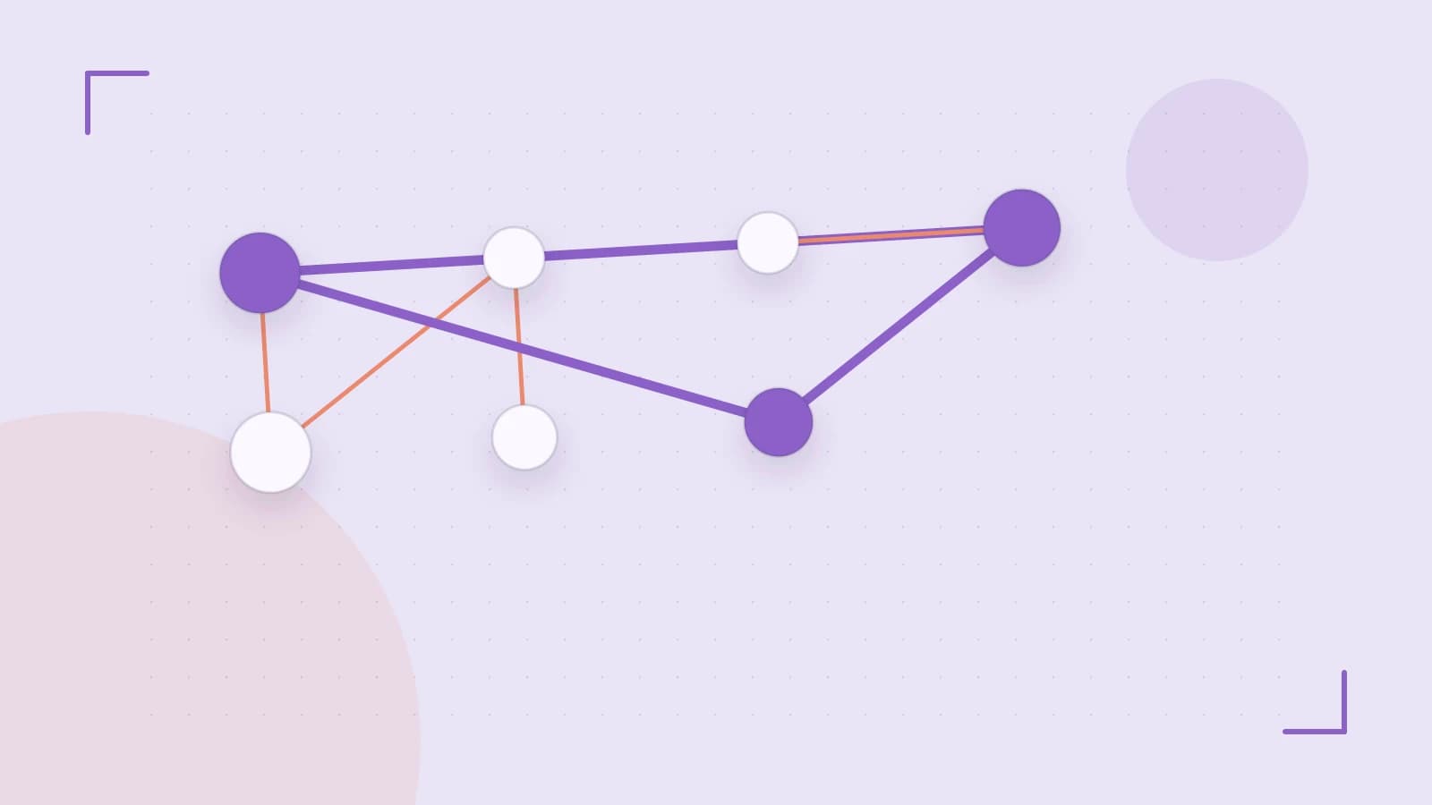Editorial illustration of an algorithmic node graph with branching paths and a highlighted result