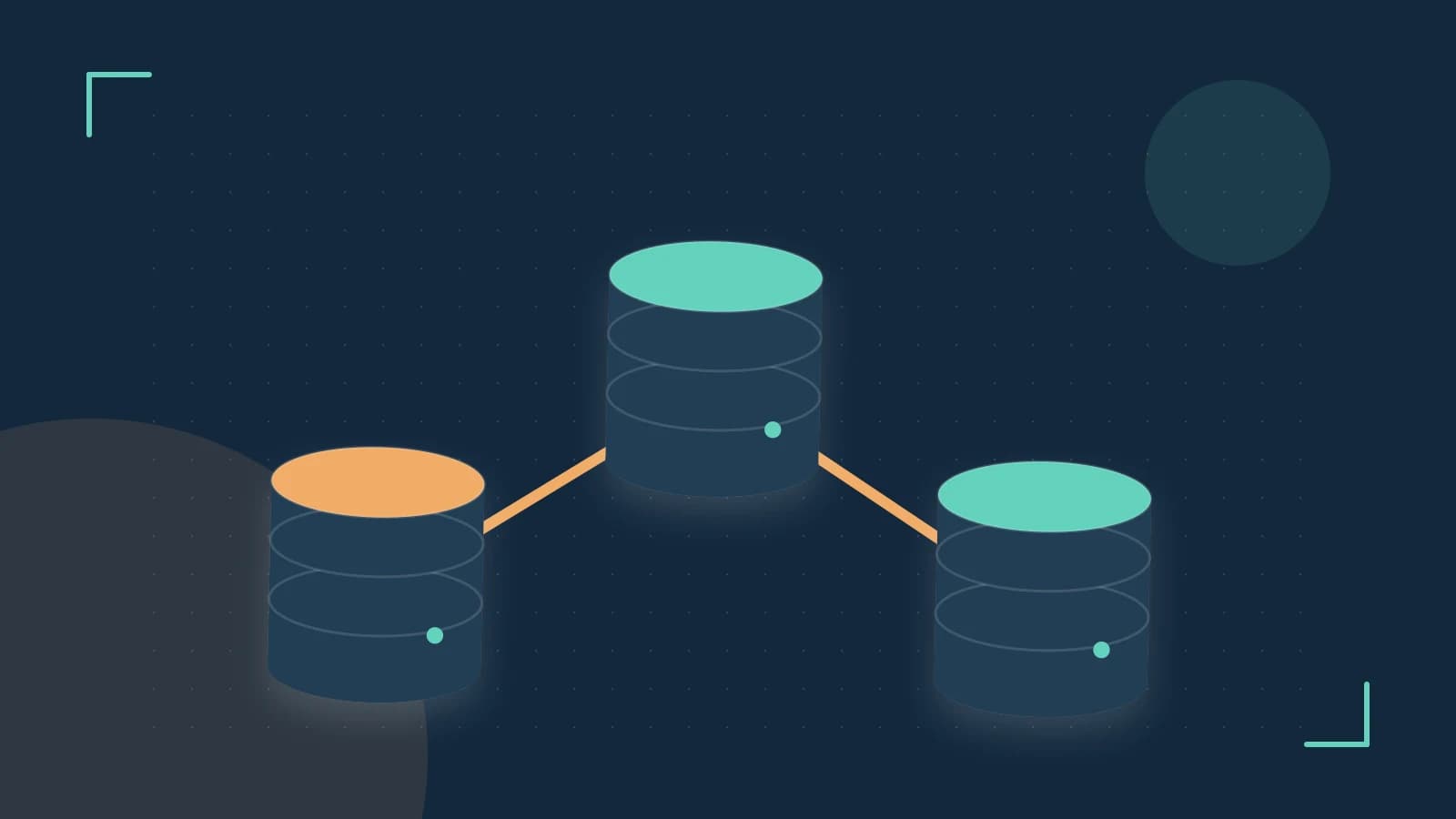 Editorial illustration of structured records, database cylinders and relationships between tables