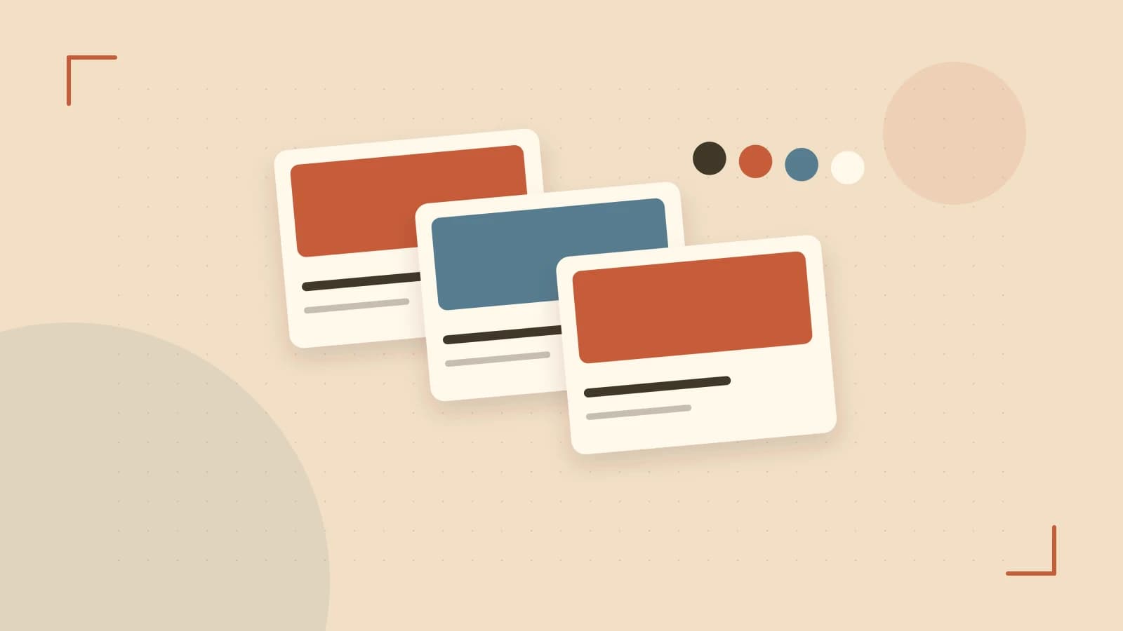 Editorial illustration of responsive browser layouts, overlapping design components and a color system