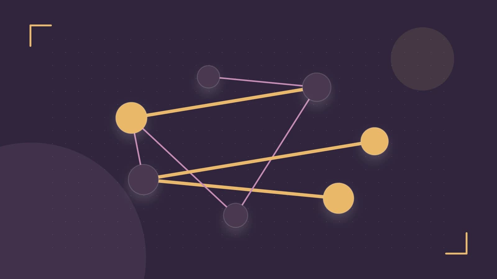 Editorial illustration of an algorithmic node graph with branching paths and a highlighted result