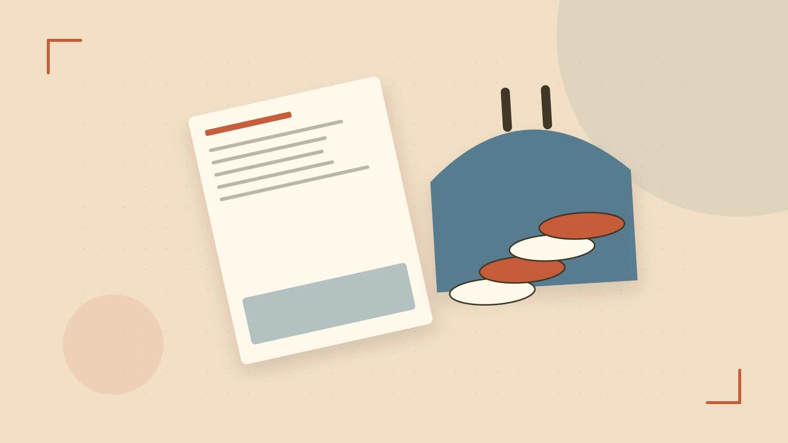 Editorial illustration of abstract coins, a payment card and a geometric financial chart without data labels