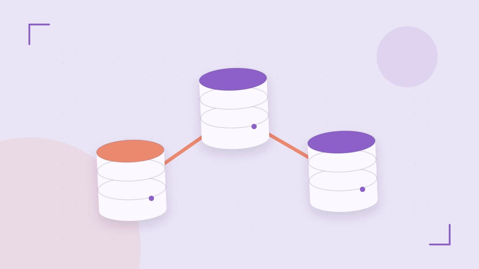 Editorial illustration of structured records, database cylinders and relationships between tables