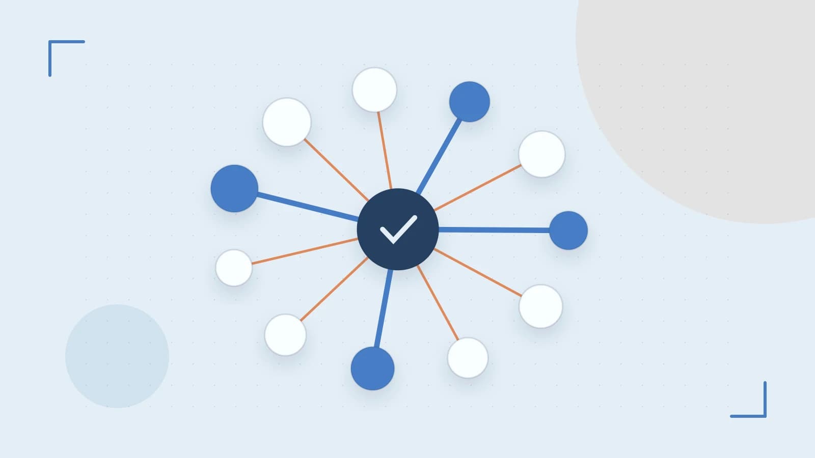 Editorial illustration of an algorithmic node graph with branching paths and a highlighted result