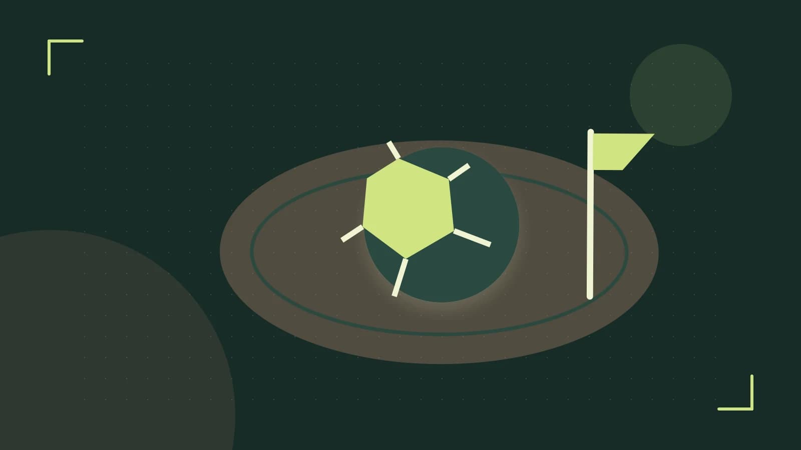 Editorial illustration of a stylized sports ball, stadium geometry and dynamic arcs