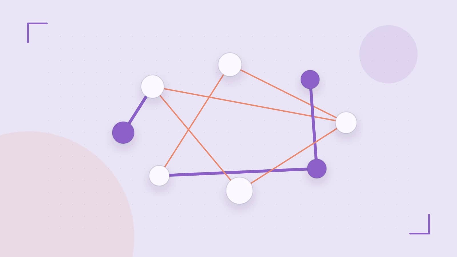 Editorial illustration of an algorithmic node graph with branching paths and a highlighted result