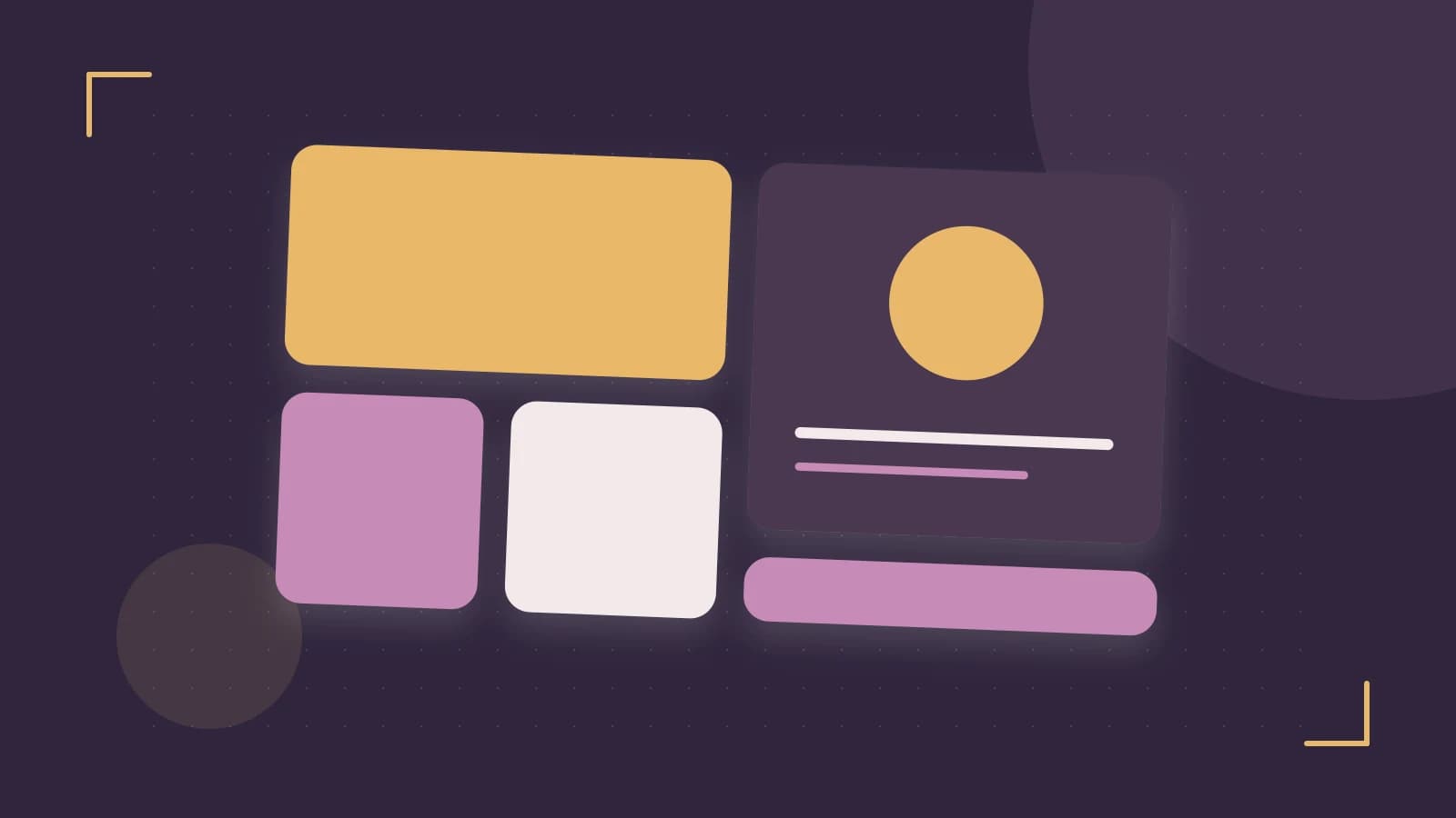 Editorial illustration of responsive browser layouts, overlapping design components and a color system
