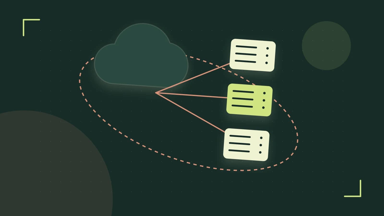 Editorial illustration of cloud infrastructure, connected server racks and an orbital service map