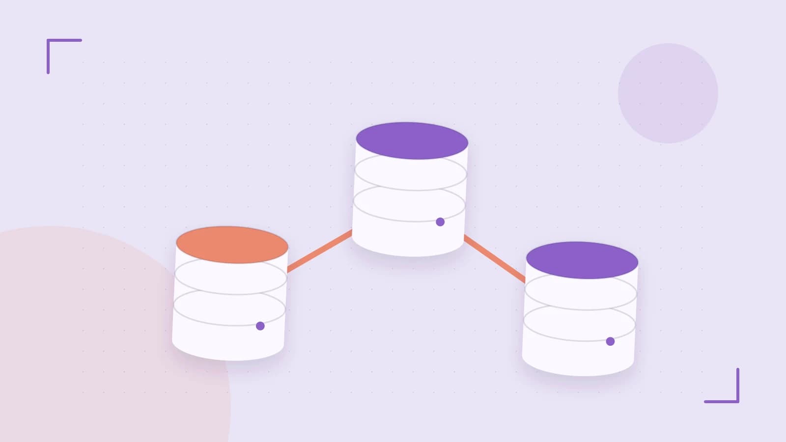 Editorial illustration of structured records, database cylinders and relationships between tables