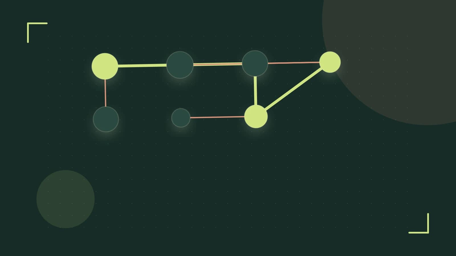 Editorial illustration of an algorithmic node graph with branching paths and a highlighted result