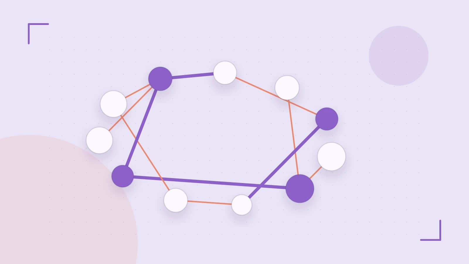 Editorial illustration of an algorithmic node graph with branching paths and a highlighted result