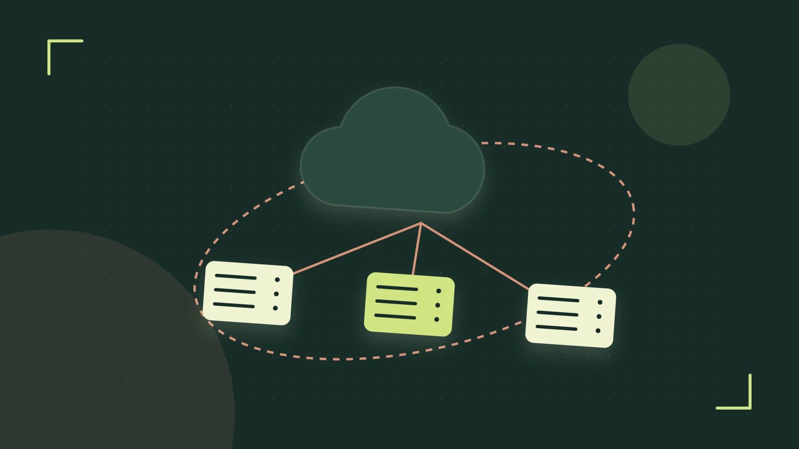 Editorial illustration of cloud infrastructure, connected server racks and an orbital service map