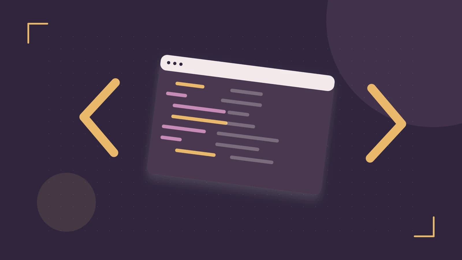 Editorial illustration of an abstract code editor, syntax blocks and oversized programming brackets