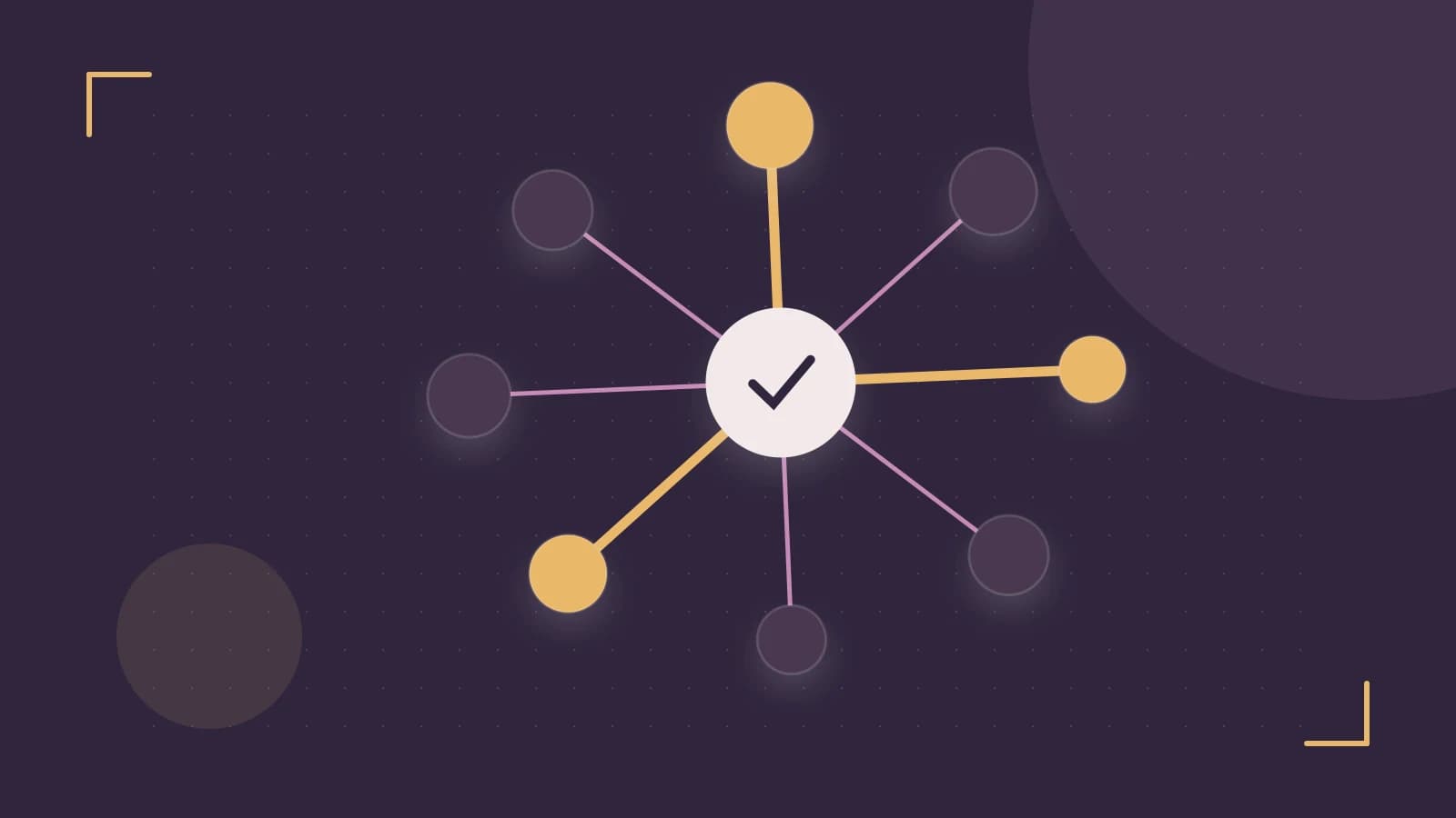 Editorial illustration of an algorithmic node graph with branching paths and a highlighted result